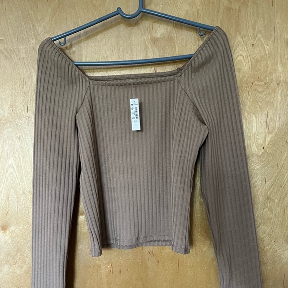 Madewell Tops - Madewell Long Sleeve Square Neck Ribbed Crop Top, Size M, NEW with Tag